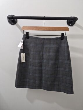 Babaton Gray Plaid Mini Skirt with Subtle Blue Windowpane